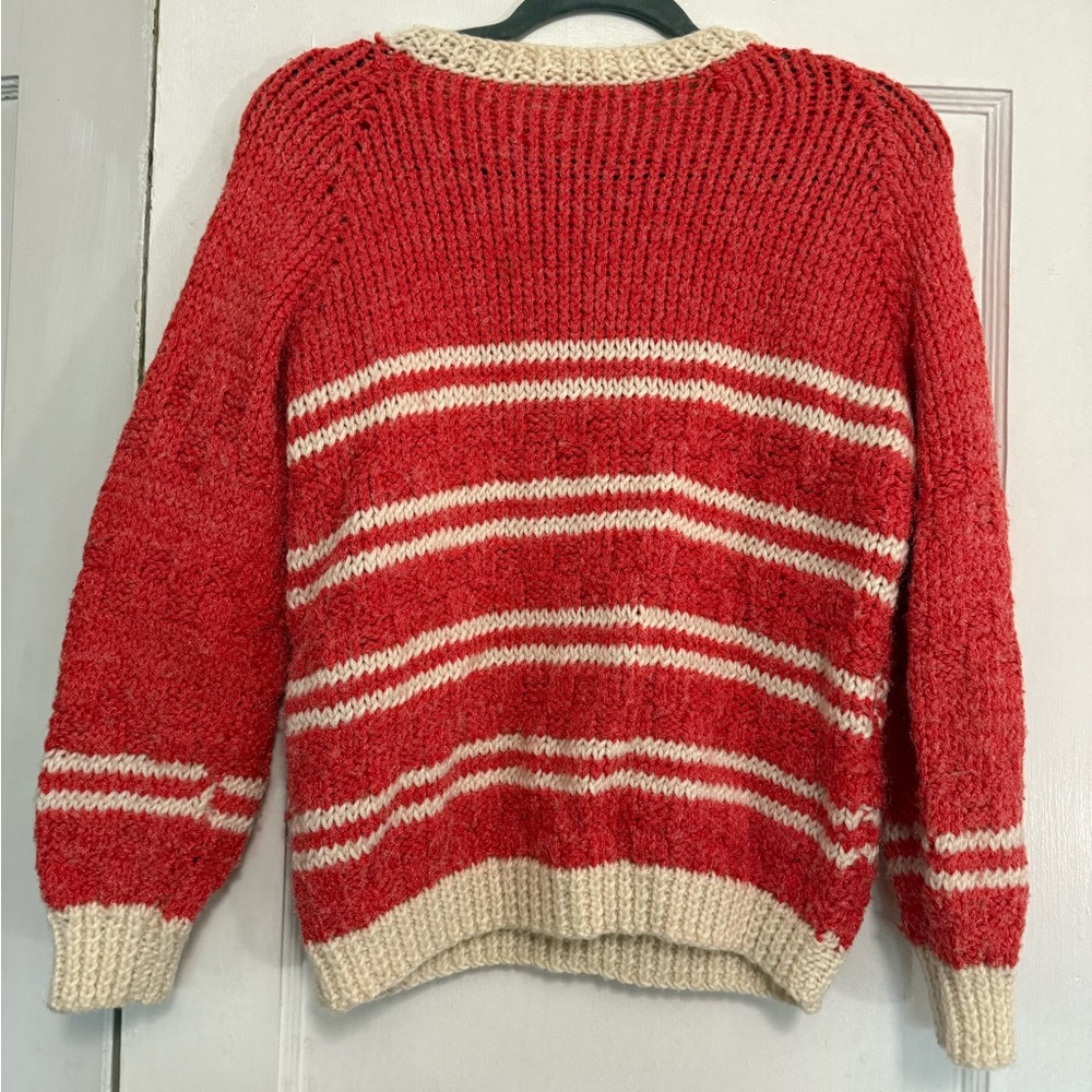 Vintage Hand-Knit Pink & Cream Sweater